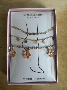 Isaac Mizrahi Gold and Peach Flower Layered Anklet Set